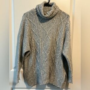 Aerie Gray Cable Knit Turtleneck Sweater